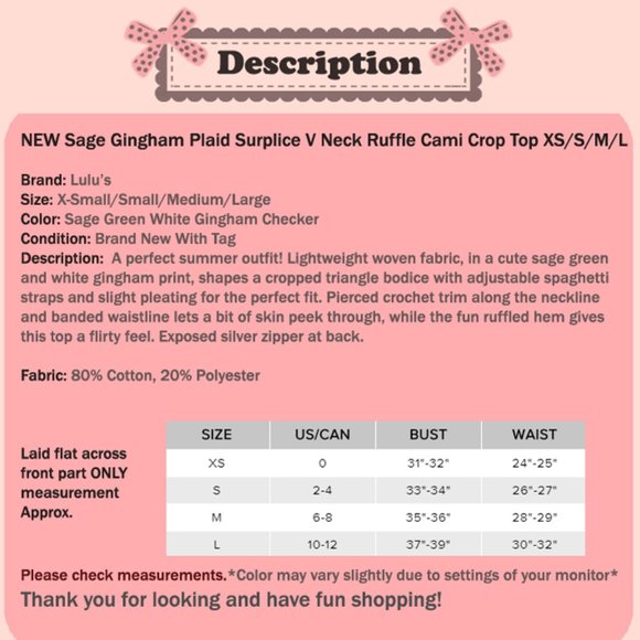 NEW Lulus Sage Green Gingham Plaid Ruffle Crop Top - Picture 9 of 9